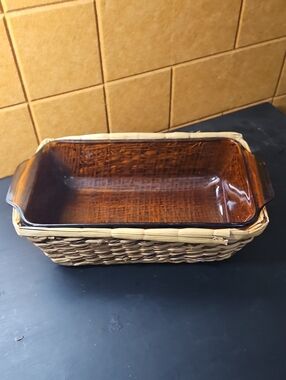 Vt.  Anchor Hocking Fire King Harvest Amber loaf & Basket